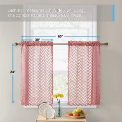 HLC.ME Faux Linen Curtains Herringbone Lace Sheer Rod Pocket Cafe Tiers - Blush Pink - Set Of 2 11 HLC.ME Faux Linen Curtains Herringbone Lace Sheer Rod Pocket Cafe Tiers - Blush Pink - Set Of 2