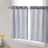 HLC.ME Herringbone Lace Sheer Rod Pocket Cafe Tiers - Grey - Set Of 2 Faux Linen Curtains