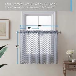 HLC.ME Herringbone Lace Sheer Rod Pocket Cafe Tiers - Grey - Set Of 2 Faux Linen Curtains