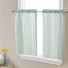 HLC.ME Faux Linen Curtains Herringbone Lace Sheer Rod Pocket Cafe Tiers - Seafoam Green - Set Of 2