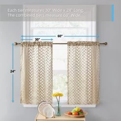 HLC.ME Herringbone Lace Sheer Rod Pocket Cafe Tiers - Taupe - Set Of 2