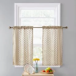 HLC.ME Herringbone Lace Sheer Rod Pocket Cafe Tiers - Taupe - Set Of 2