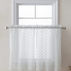 HLC.ME Herringbone Lace Sheer Rod Pocket Cafe Tiers - White - Set Of 2