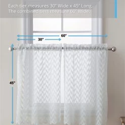 HLC.ME Herringbone Lace Sheer Rod Pocket Cafe Tiers - White - Set Of 2