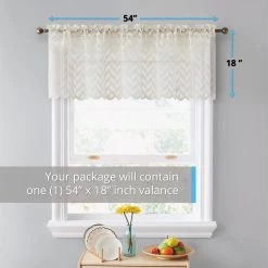 HLC.ME Herringbone Lace Sheer Rod Pocket Cafe Valance - Beige Faux Linen Curtains
