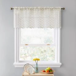 HLC.ME Herringbone Lace Sheer Rod Pocket Cafe Valance - Beige Faux Linen Curtains
