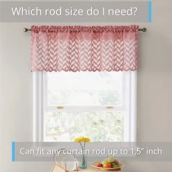 HLC.ME Herringbone Lace Sheer Rod Pocket Cafe Valance - Pink