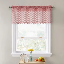 HLC.ME Herringbone Lace Sheer Rod Pocket Cafe Valance - Pink