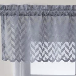 HLC.ME Herringbone Lace Sheer Rod Pocket Cafe Valance - Silver Grey Faux Linen Curtains