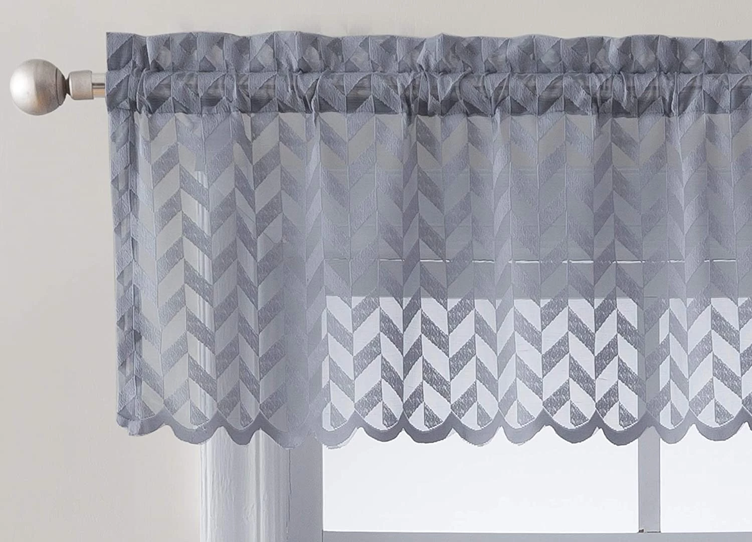 HLC.ME Herringbone Lace Sheer Rod Pocket Cafe Valance - Silver Grey Faux Linen Curtains 3 HLC.ME Herringbone Lace Sheer Rod Pocket Cafe Valance - Silver Grey Faux Linen Curtains
