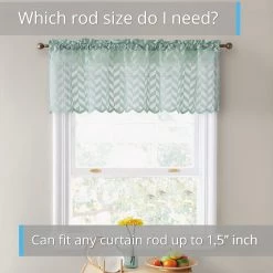 HLC.ME Faux Linen Curtains Herringbone Lace Sheer Rod Pocket Cafe Valance - Green