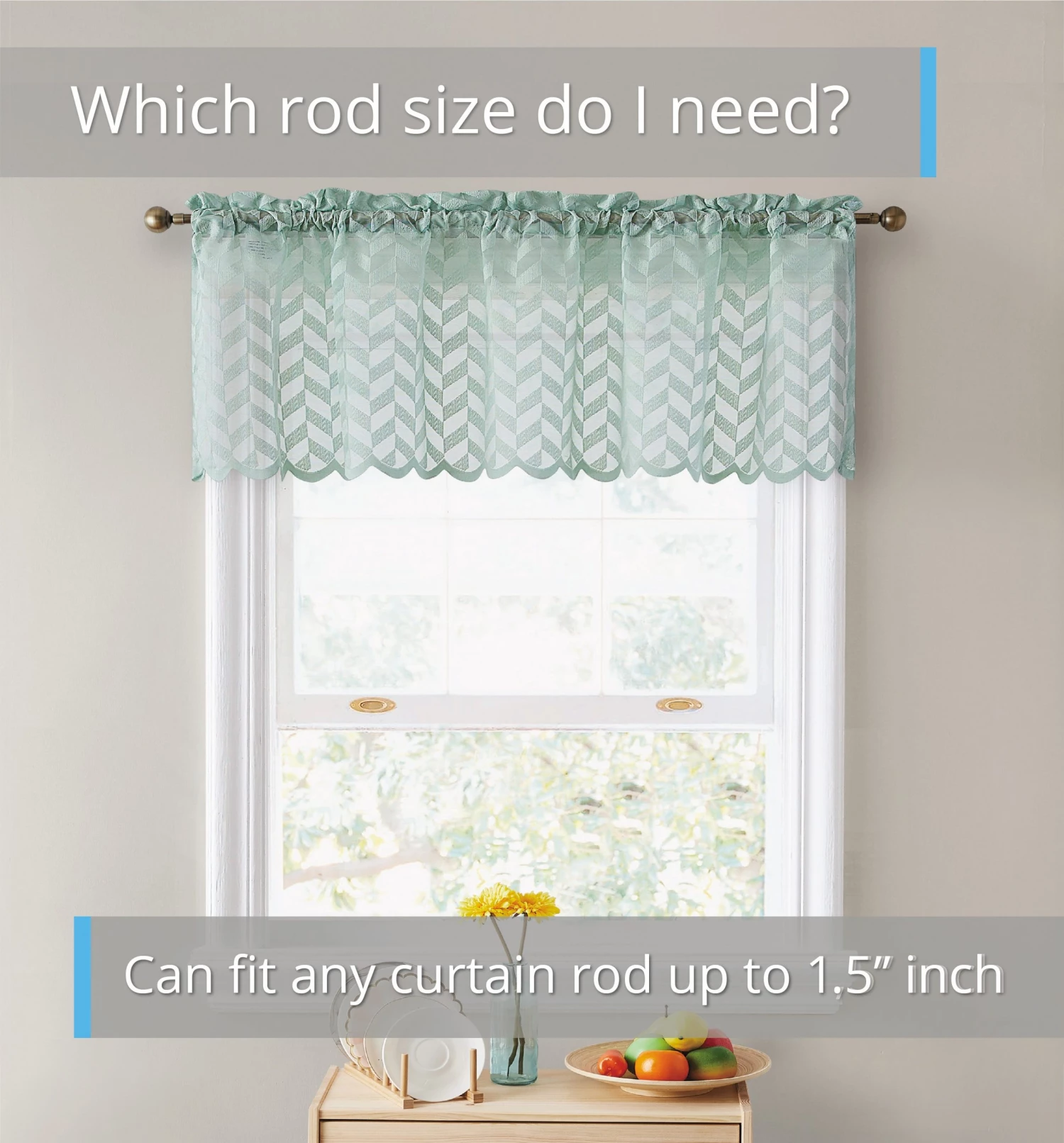 HLC.ME Faux Linen Curtains Herringbone Lace Sheer Rod Pocket Cafe Valance - Green 4 HLC.ME Faux Linen Curtains Herringbone Lace Sheer Rod Pocket Cafe Valance - Green