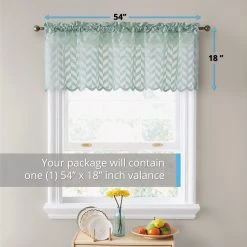 HLC.ME Faux Linen Curtains Herringbone Lace Sheer Rod Pocket Cafe Valance - Green 11 HLC.ME Faux Linen Curtains Herringbone Lace Sheer Rod Pocket Cafe Valance - Green