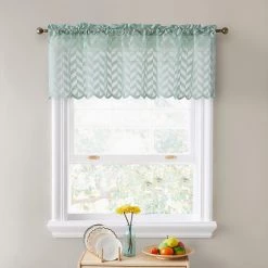 HLC.ME Faux Linen Curtains Herringbone Lace Sheer Rod Pocket Cafe Valance - Green