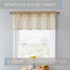 HLC.ME Herringbone Lace Sheer Rod Pocket Cafe Valance - Taupe Faux Linen Curtains