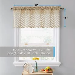 HLC.ME Herringbone Lace Sheer Rod Pocket Cafe Valance - Taupe Faux Linen Curtains