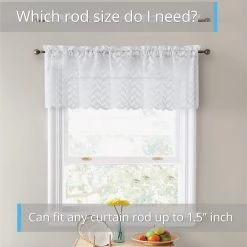 HLC.ME Herringbone Lace Sheer Rod Pocket Cafe Valance - White Faux Linen Curtains
