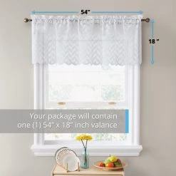 HLC.ME Herringbone Lace Sheer Rod Pocket Cafe Valance - White Faux Linen Curtains