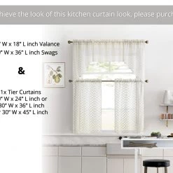 HLC.ME Herringbone Lace Sheer Rod Pocket Cafe Valance - Beige Faux Linen Curtains