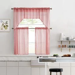 HLC.ME Faux Linen Curtains Herringbone Lace Sheer Rod Pocket Cafe Tiers - Blush Pink - Set Of 2 15 HLC.ME Faux Linen Curtains Herringbone Lace Sheer Rod Pocket Cafe Tiers - Blush Pink - Set Of 2