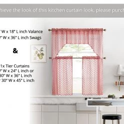 HLC.ME Herringbone Lace Sheer Rod Pocket Curtain Swags - Blush Pink - Set Of 2 Faux Linen Curtains