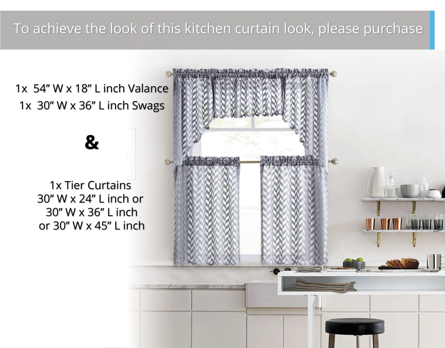 HLC.ME Herringbone Lace Sheer Rod Pocket Cafe Valance - Silver Grey Faux Linen Curtains 5 HLC.ME Herringbone Lace Sheer Rod Pocket Cafe Valance - Silver Grey Faux Linen Curtains