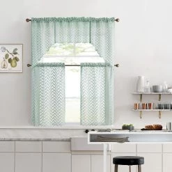 HLC.ME Faux Linen Curtains Herringbone Lace Sheer Rod Pocket Cafe Valance - Green 15 HLC.ME Faux Linen Curtains Herringbone Lace Sheer Rod Pocket Cafe Valance - Green