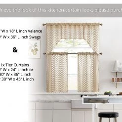 HLC.ME Herringbone Lace Sheer Rod Pocket Cafe Tiers - Taupe - Set Of 2