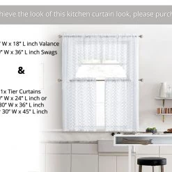 HLC.ME Herringbone Lace Sheer Rod Pocket Cafe Valance - White Faux Linen Curtains