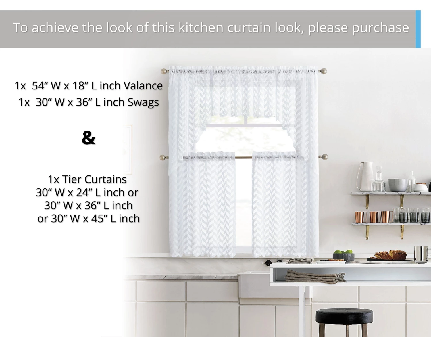 HLC.ME Faux Linen Curtains Herringbone Lace Sheer Rod Pocket Curtain Swags - White - Set Of 2 6 HLC.ME Faux Linen Curtains Herringbone Lace Sheer Rod Pocket Curtain Swags - White - Set Of 2