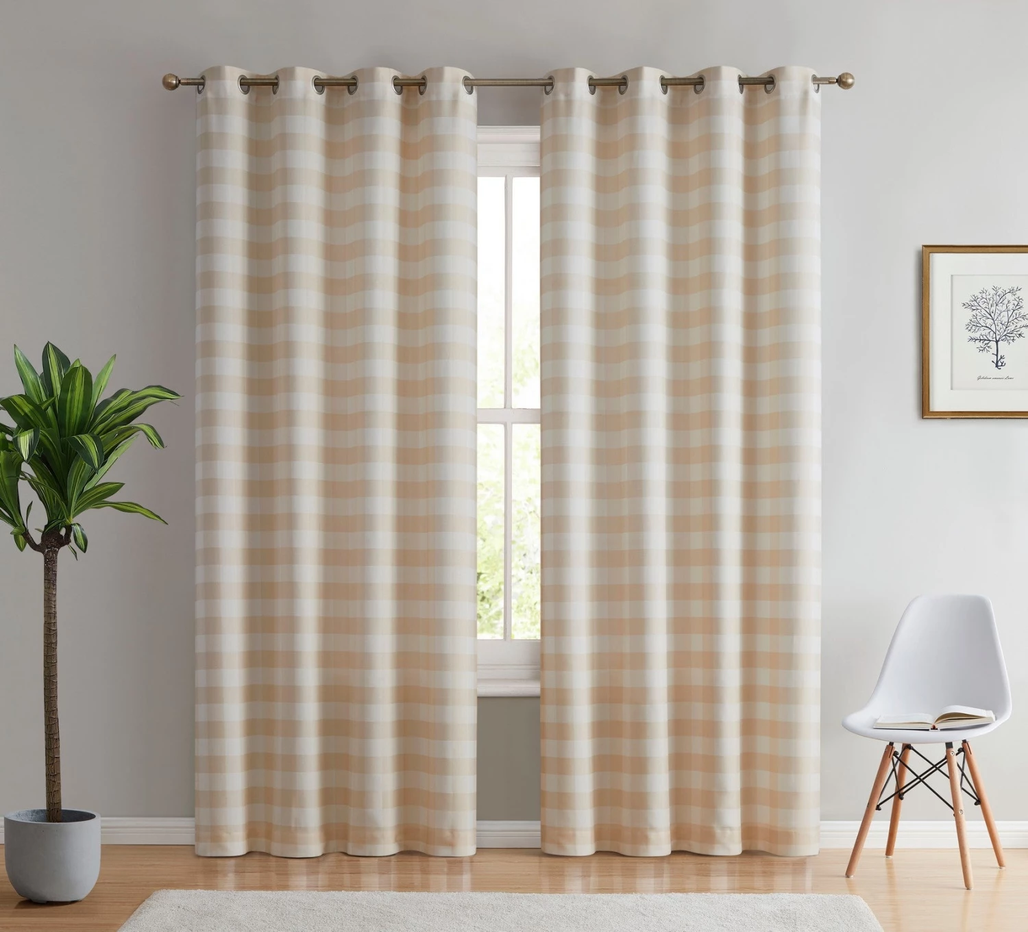 HLC.ME Hilltop Buffalo Check Textured Grommet Curtain Panels - Beige - Set Of 2 Faux Linen Curtains 3 HLC.ME Hilltop Buffalo Check Textured Grommet Curtain Panels - Beige - Set Of 2 Faux Linen Curtains