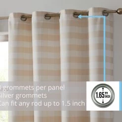 HLC.ME Hilltop Buffalo Check Textured Grommet Curtain Panels - Beige - Set Of 2 Faux Linen Curtains