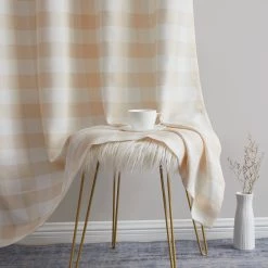 HLC.ME Hilltop Buffalo Check Textured Grommet Curtain Panels - Beige - Set Of 2 Faux Linen Curtains 11 HLC.ME Hilltop Buffalo Check Textured Grommet Curtain Panels - Beige - Set Of 2 Faux Linen Curtains