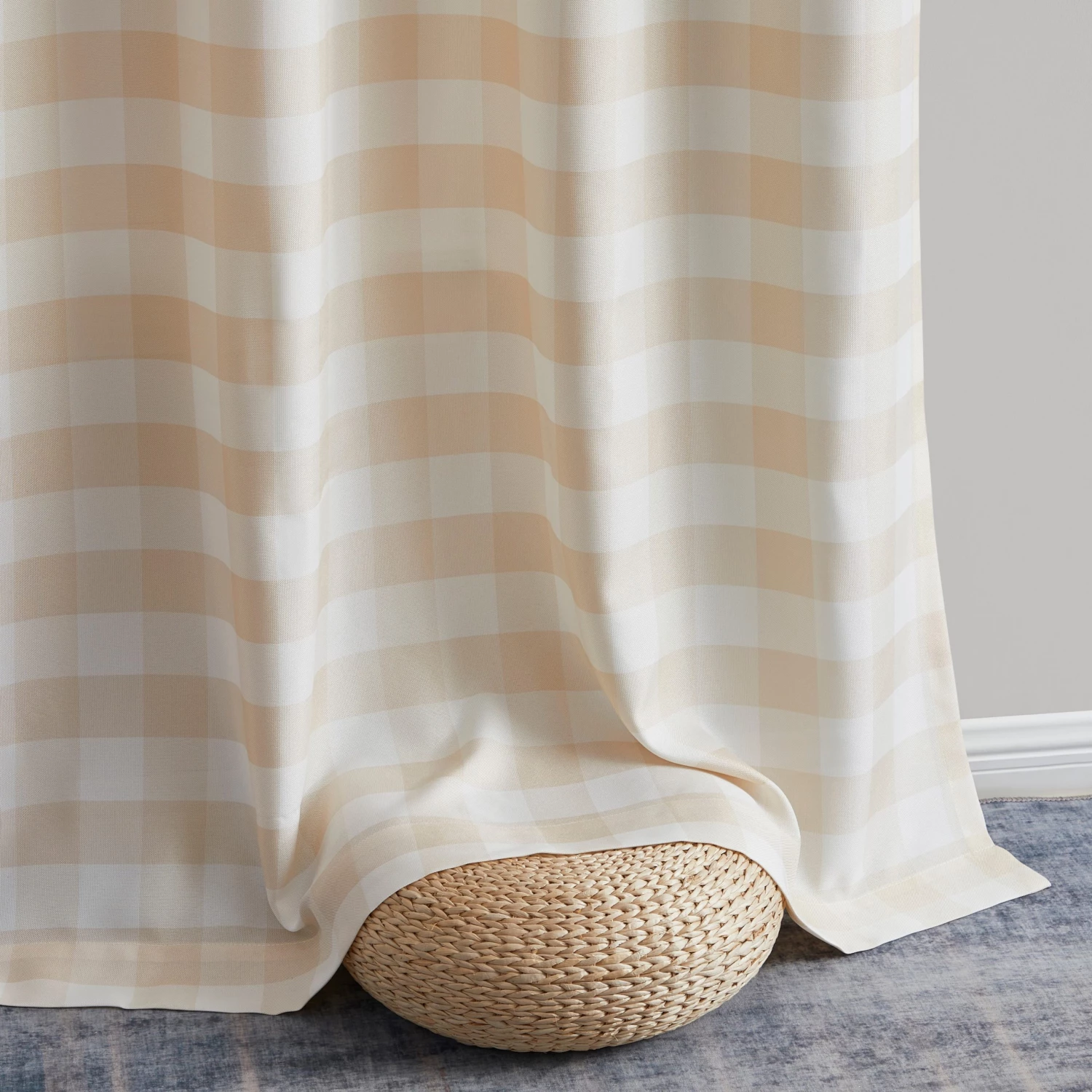 HLC.ME Hilltop Buffalo Check Textured Grommet Curtain Panels - Beige - Set Of 2 Faux Linen Curtains 7 HLC.ME Hilltop Buffalo Check Textured Grommet Curtain Panels - Beige - Set Of 2 Faux Linen Curtains