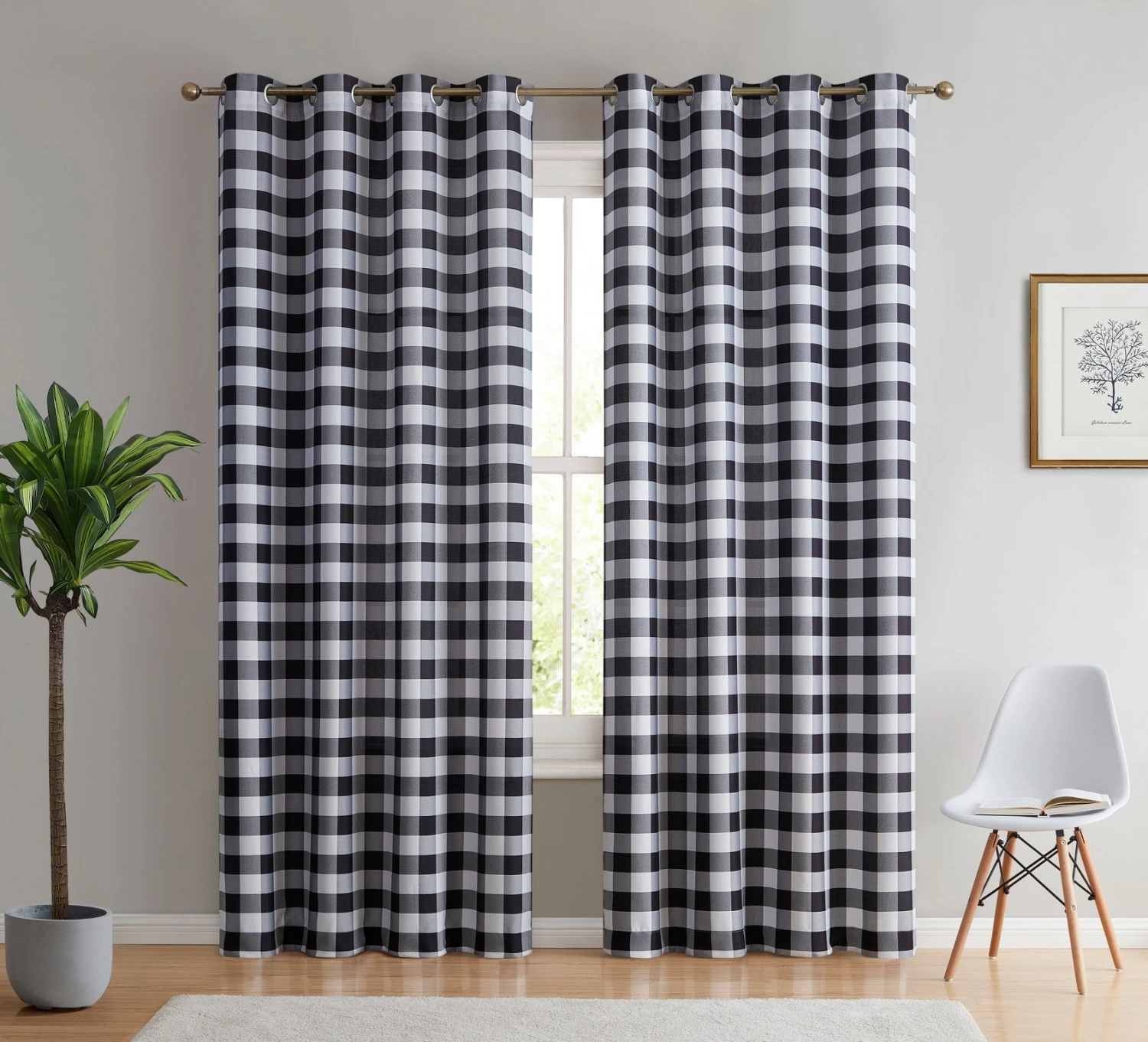 HLC.ME Hilltop Buffalo Check Textured Grommet Curtain Panels - Black - Set Of 2 3 HLC.ME Hilltop Buffalo Check Textured Grommet Curtain Panels - Black - Set Of 2