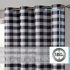 HLC.ME Hilltop Buffalo Check Textured Grommet Curtain Panels - Black - Set Of 2