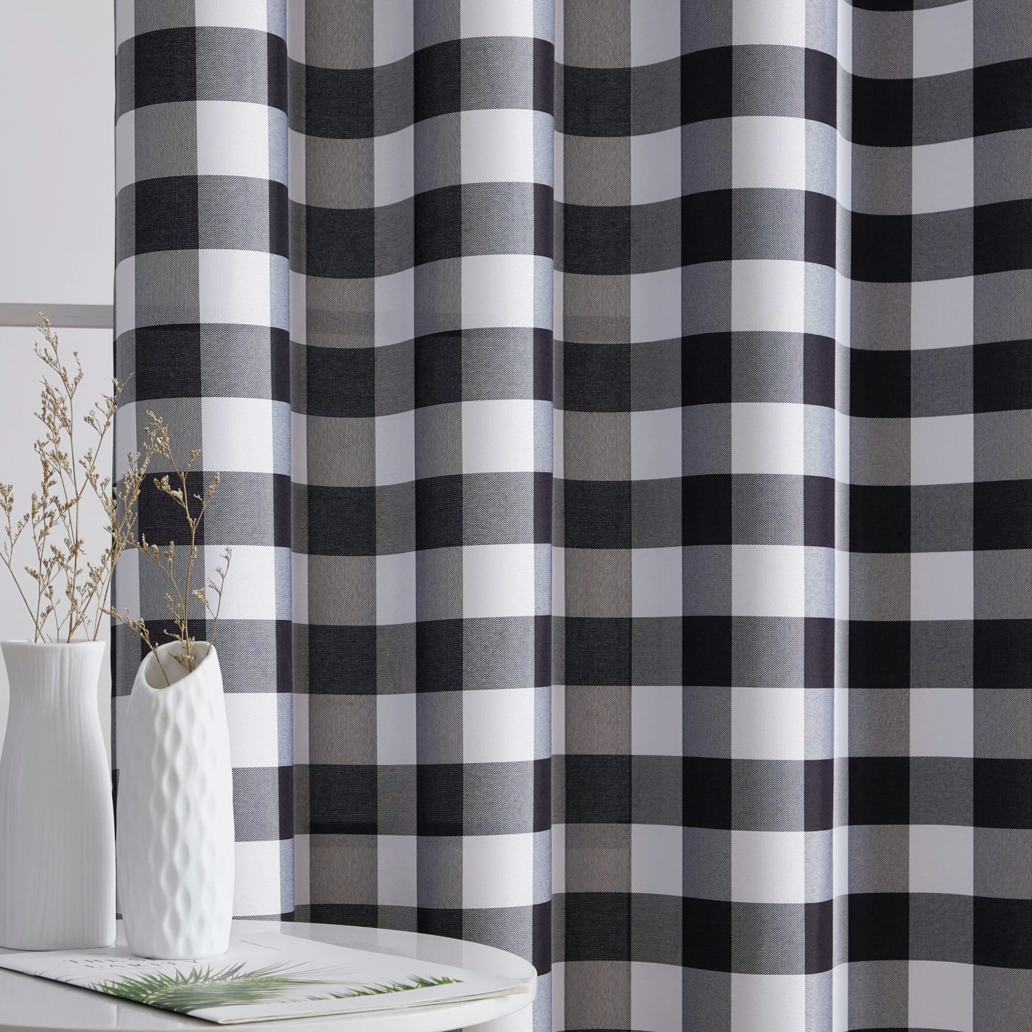 HLC.ME Hilltop Buffalo Check Textured Grommet Curtain Panels - Black - Set Of 2 5 HLC.ME Hilltop Buffalo Check Textured Grommet Curtain Panels - Black - Set Of 2