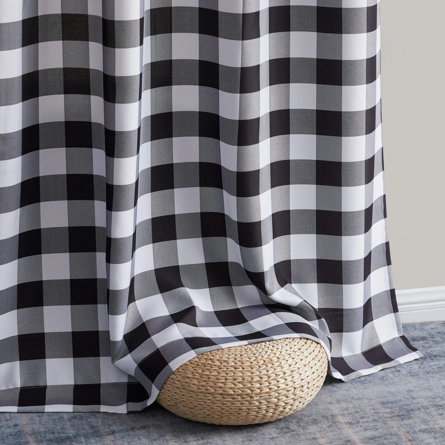 HLC.ME Hilltop Buffalo Check Textured Grommet Curtain Panels - Black - Set Of 2 6 HLC.ME Hilltop Buffalo Check Textured Grommet Curtain Panels - Black - Set Of 2