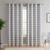 HLC.ME Hilltop Buffalo Check Textured Grommet Curtain Panels - Dove Grey - Set Of 2 Faux Linen Curtains