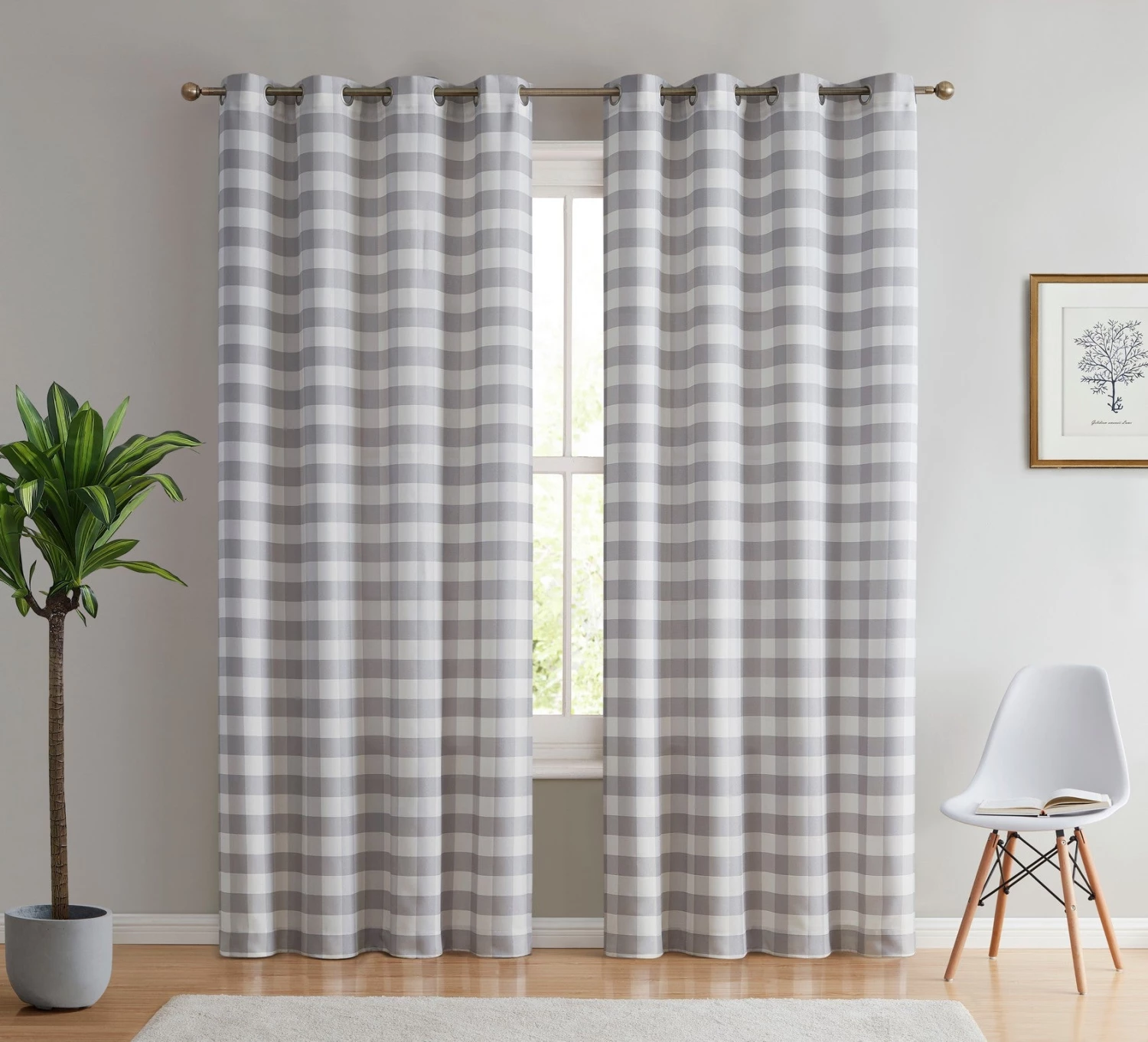 HLC.ME Hilltop Buffalo Check Textured Grommet Curtain Panels - Dove Grey - Set Of 2 Faux Linen Curtains 3 HLC.ME Hilltop Buffalo Check Textured Grommet Curtain Panels - Dove Grey - Set Of 2 Faux Linen Curtains