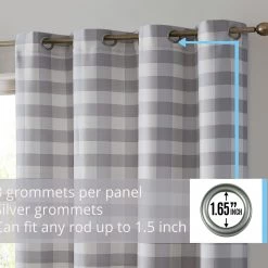 HLC.ME Hilltop Buffalo Check Textured Grommet Curtain Panels - Dove Grey - Set Of 2 Faux Linen Curtains