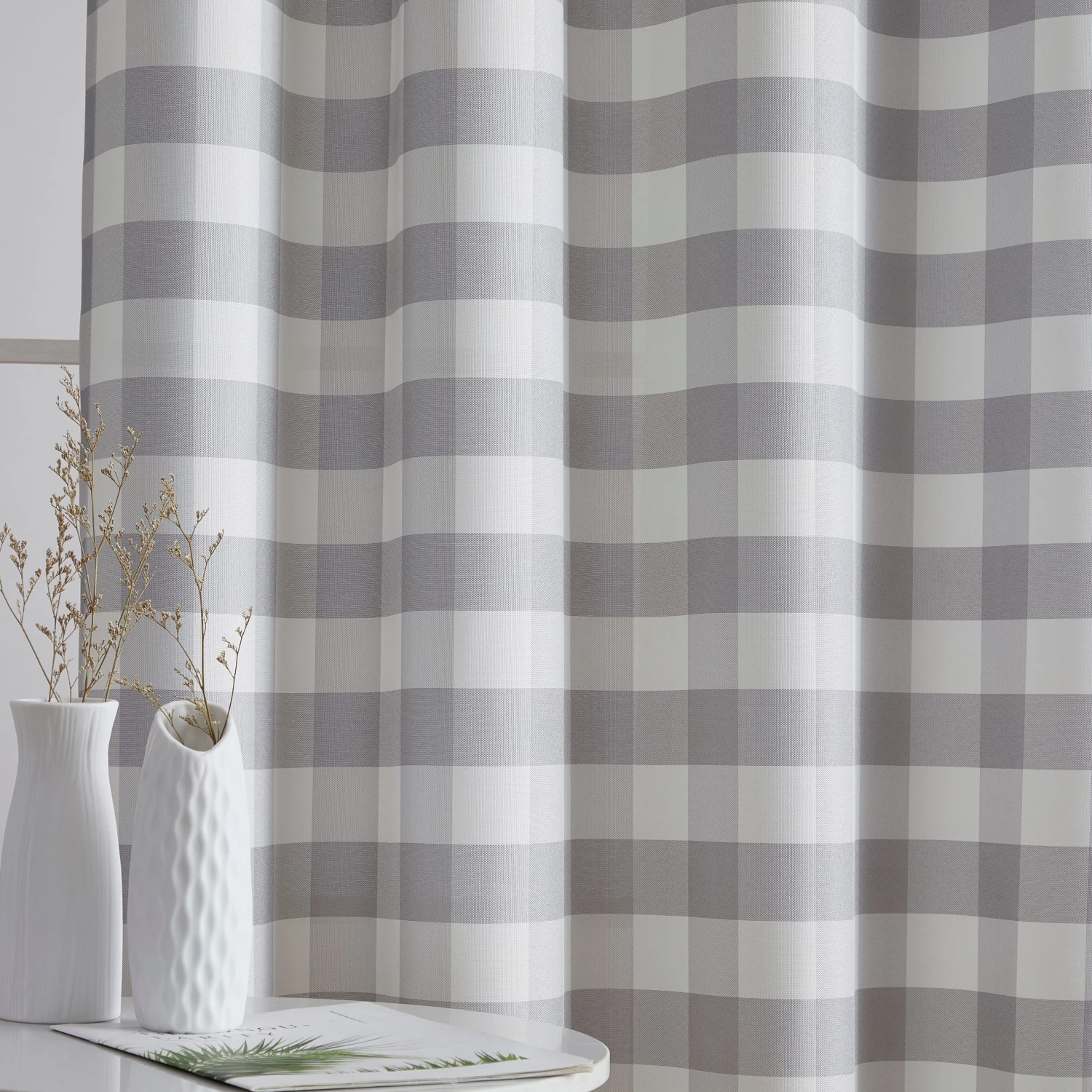 HLC.ME Hilltop Buffalo Check Textured Grommet Curtain Panels - Dove Grey - Set Of 2 Faux Linen Curtains 5 HLC.ME Hilltop Buffalo Check Textured Grommet Curtain Panels - Dove Grey - Set Of 2 Faux Linen Curtains
