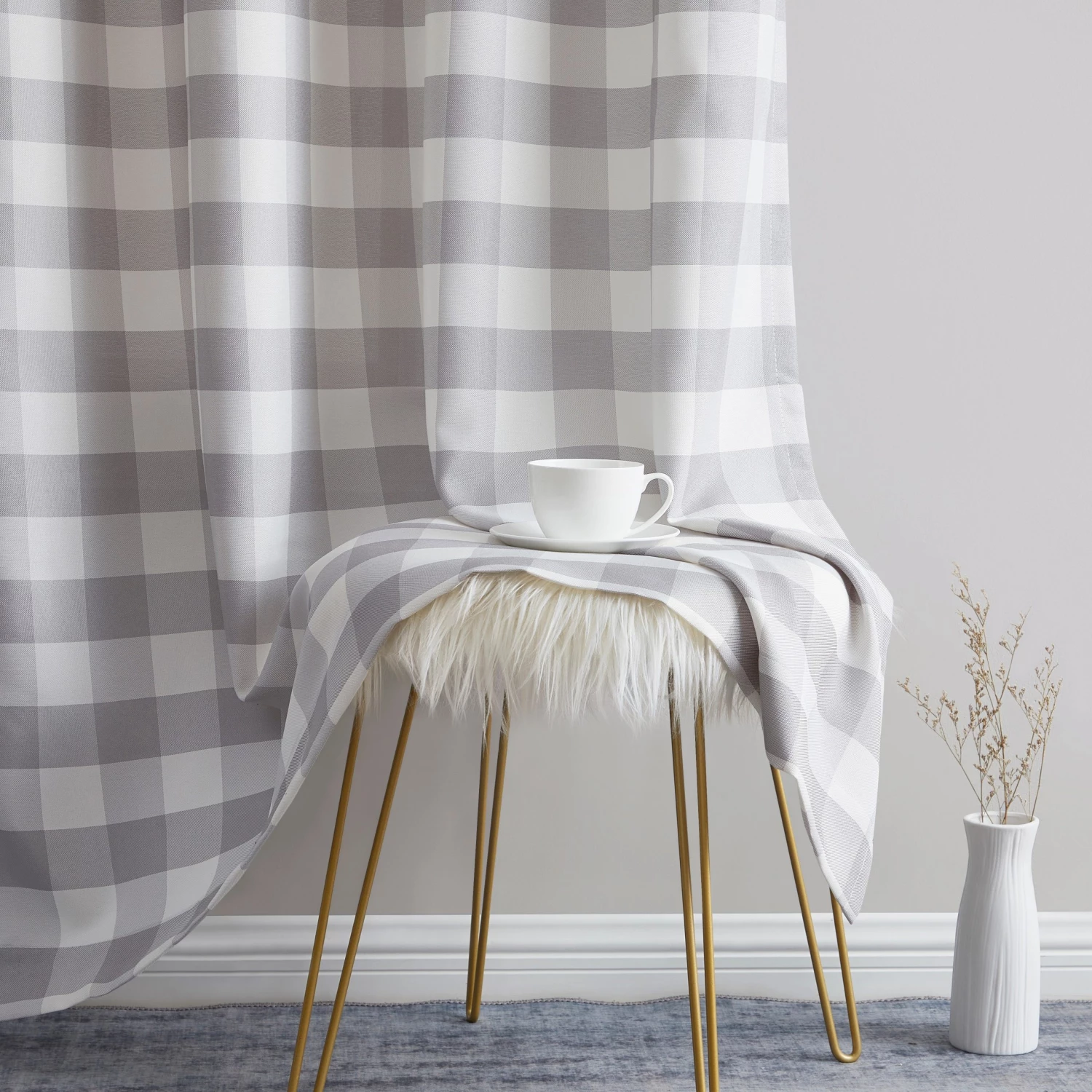 HLC.ME Hilltop Buffalo Check Textured Grommet Curtain Panels - Dove Grey - Set Of 2 Faux Linen Curtains 6 HLC.ME Hilltop Buffalo Check Textured Grommet Curtain Panels - Dove Grey - Set Of 2 Faux Linen Curtains