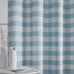 HLC.ME Hilltop Buffalo Check Textured Grommet Curtain Panels - Farmhouse Blue - Set Of 2