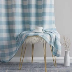 HLC.ME Hilltop Buffalo Check Textured Grommet Curtain Panels - Farmhouse Blue - Set Of 2