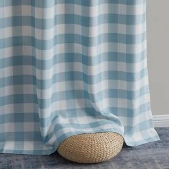 HLC.ME Hilltop Buffalo Check Textured Grommet Curtain Panels - Farmhouse Blue - Set Of 2