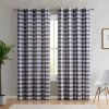 HLC.ME Faux Linen Curtains Hilltop Buffalo Check Textured Grommet Curtain Panels - Grey - Set Of 2
