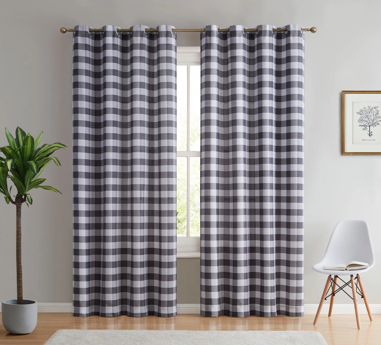 HLC.ME Faux Linen Curtains Hilltop Buffalo Check Textured Grommet Curtain Panels - Grey - Set Of 2 3 HLC.ME Faux Linen Curtains Hilltop Buffalo Check Textured Grommet Curtain Panels - Grey - Set Of 2