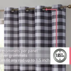 HLC.ME Faux Linen Curtains Hilltop Buffalo Check Textured Grommet Curtain Panels - Grey - Set Of 2