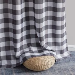 HLC.ME Faux Linen Curtains Hilltop Buffalo Check Textured Grommet Curtain Panels - Grey - Set Of 2 12 HLC.ME Faux Linen Curtains Hilltop Buffalo Check Textured Grommet Curtain Panels - Grey - Set Of 2